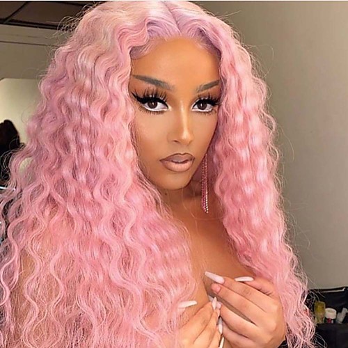 

Synthetic Lace Front Wig Curly Taylor Middle Part Lace Front Wig Pink Long Pink Synthetic Hair 22-26 inch Women's Heat Resistant Women Hot Sale Pink / Glueless