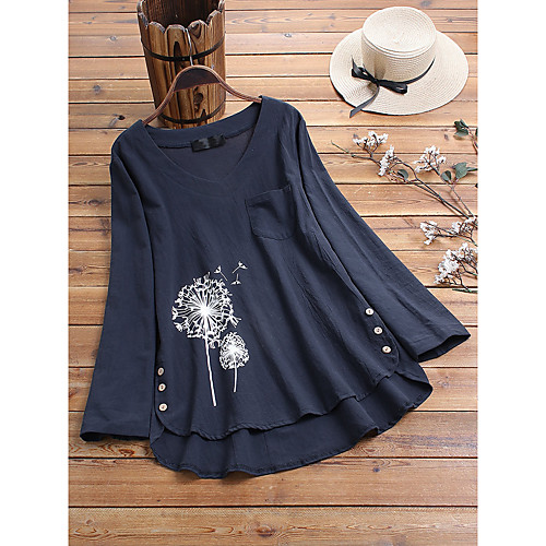 

Women's Floral Print T-shirt Basic Daily Orange / Navy Blue