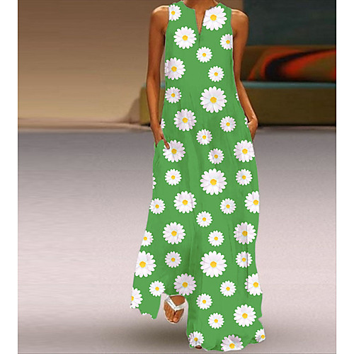 

Women's Maxi Daisy A Line Dress - Sleeveless Print Summer V Neck Casual Elegant 2020 Blue Green S M L XL XXL XXXL XXXXL XXXXXL