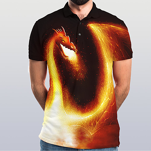 

Men's Graphic Animal Dragon Polo Basic Elegant Daily Going out Black