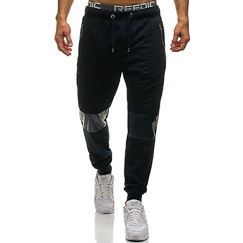 

Men's Sporty Slim Sweatpants Pants - Solid Colored Patchwork Drawstring Black Dark Gray Navy Blue US36 / UK36 / EU44 / US38 / UK38 / EU46 / US40 / UK40 / EU48