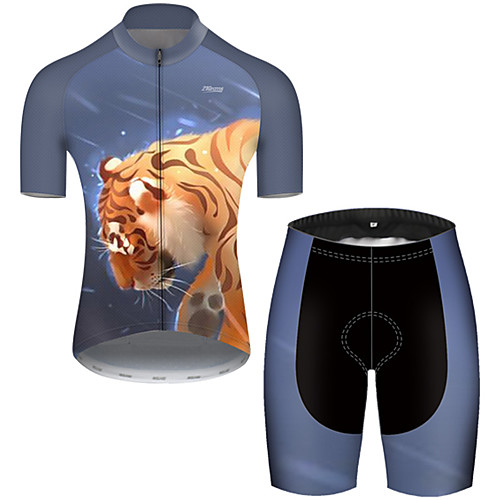 

21Grams Men's Short Sleeve Cycling Jersey with Shorts Nylon Polyester Black / Yellow Galaxy Animal Tiger Bike Clothing Suit Breathable Quick Dry Ultraviolet Resistant Reflective Strips Sweat-wicking