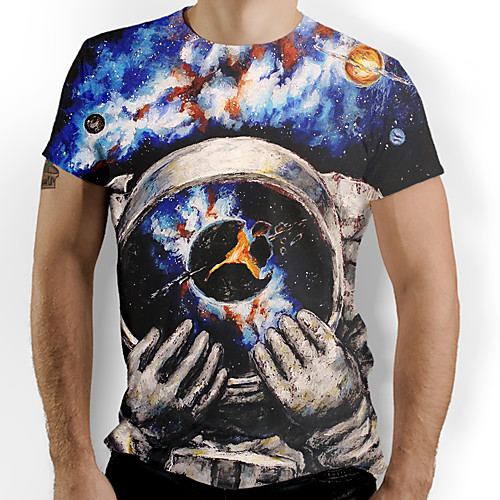 

Men's T shirt Galaxy Graphic Optical Illusion Print Short Sleeve Daily Tops Rainbow