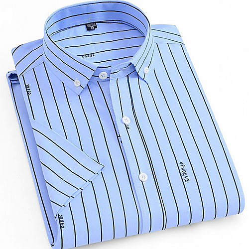 

Men's Striped Plaid Print Shirt Daily Button Down Collar Blue / Short Sleeve