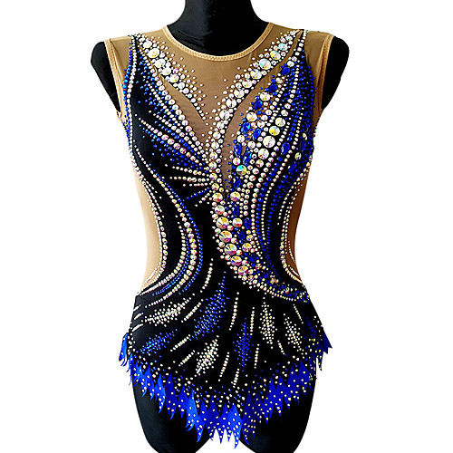 

21Grams Women's Girls' Rhythmic Gymnastics Leotards Artistic Gymnastics Leotards Jeweled Black Royal Blue Spandex Dance Rhythmic Gymnastics Artistic Gymnastics Leotard Sleeveless Sport Activewear