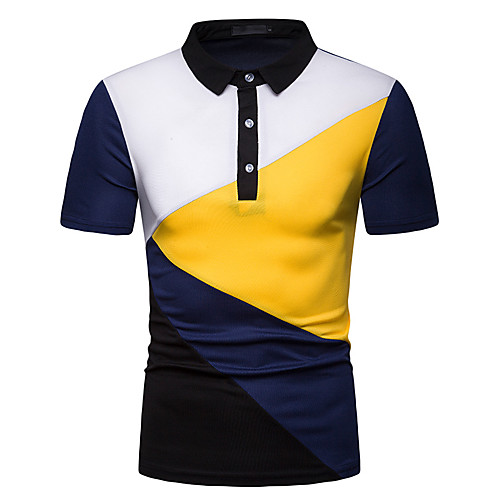 

Men's Polo Color Block Short Sleeve Daily Tops Black Navy Blue