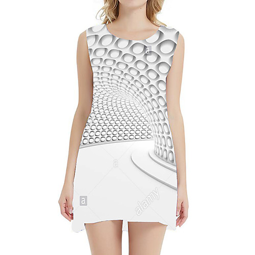 

Women's A Line Dress - Sleeveless Geometric Patchwork Summer 3D Print Sexy Daily Holiday 2020 White Blue Purple Gray S M L XL XXL XXXL