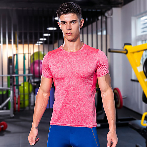 

Superbody Men's Short Sleeve Running Shirt Tee Tshirt Top Summer Elastane Quick Dry Breathable Soft Fitness Gym Workout Running Jogging Sportswear Black Blue Pink Gray Activewear Stretchy