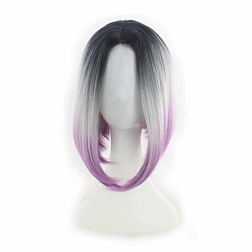 

Synthetic Wig Matte kinky Straight Middle Part Wig Short Black / Purple Synthetic Hair 12 inch Women's Best Quality Cool Ombre Hair Brown