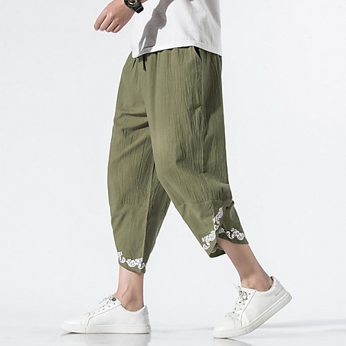 

Men's Sporty Chinoiserie Loose Chinos Pants - Solid Colored Drawstring Comfort Cotton White Black Army Green US32 / UK32 / EU40 / US34 / UK34 / EU42 / US38 / UK38 / EU46