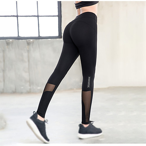 

Women's High Waist Running Tights Compression Pants Running Base Layer Mesh Elastane Sports Bottoms Running Jogging Training Breathable Quick Dry Tummy Control Fashion Black / High Elasticity