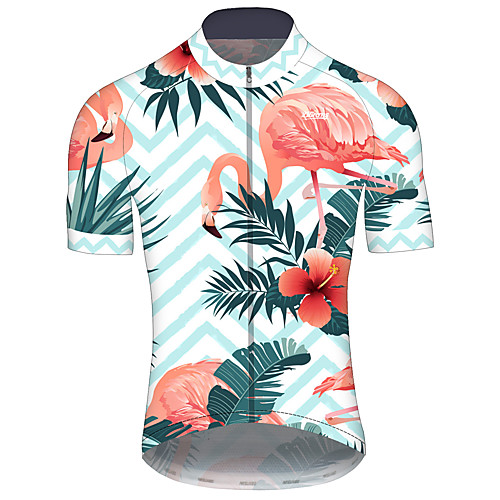 

21Grams Men's Short Sleeve Cycling Jersey Winter Spandex Blue / White Flamingo Floral Botanical Animal Bike Jersey Top Mountain Bike MTB Road Bike Cycling UV Resistant Quick Dry Breathable Sports