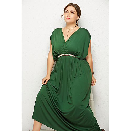 

Women's Swing Dress Maxi long Dress - Short Sleeves Solid Color Sequins Summer Elegant Vintage Party Going out 2020 Wine Black Green Royal Blue Navy Blue M L XL XXL XXXL