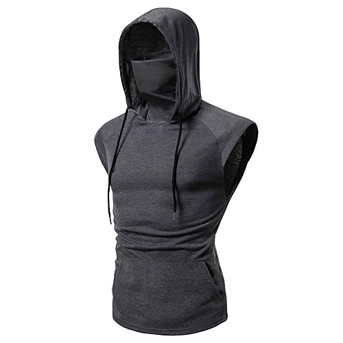 

Men's Sleeveless Running Tank Top Hoodie with Mask Splice Top Street Athleisure Summer Cotton Moisture Wicking Breathable Soft Running Jogging Training Sportswear Solid Colored Normal Black Burgundy