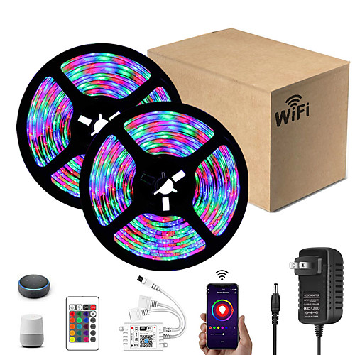 

ZDM 2x5M Light Sets RGB Strip Lights 540 LEDs 2835 SMD 8mm 1 24Keys Remote Controller 1 DC Cables 1 x 2A power adapter 1 set RGB Christmas New Year's APP Control Cuttable Party 12 V / Self-adhesive