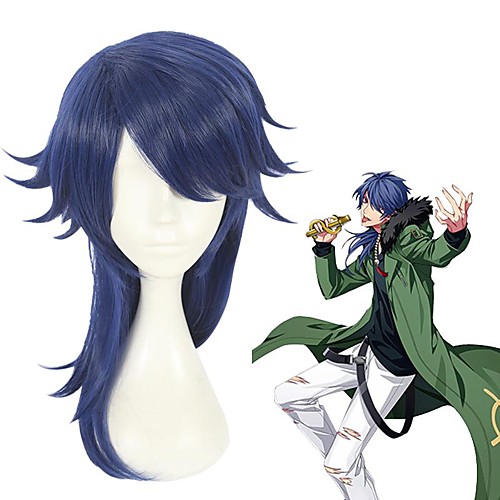 

Cosplay Wig Dice Arisugawa Hypnosis Mic kinky Straight Layered Haircut With Bangs Wig Long Blue Synthetic Hair 14 inch Men's Anime Cosplay Exquisite Blue