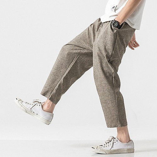 

Men's Sporty Chinoiserie Loose Chinos Pants - Solid Colored Drawstring Comfort Cotton Black Light gray Dark Gray US32 / UK32 / EU40 / US34 / UK34 / EU42