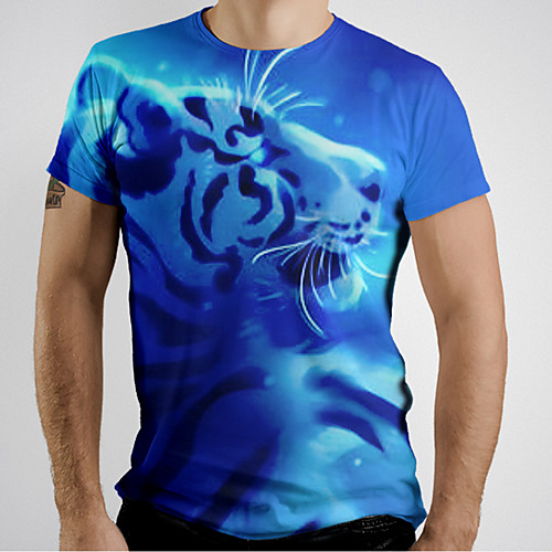 

Men's T shirt Graphic Animal Short Sleeve Daily Tops Basic Elegant Blue