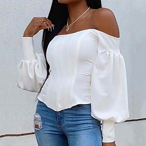 

Women's Solid Colored Blouse Daily Off Shoulder White