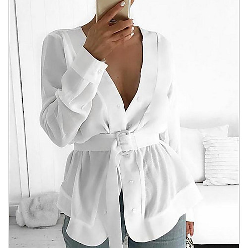 

Women's Solid Colored Shirt Daily White / Black