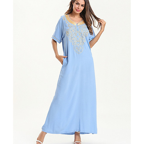 

Women's Shift Dress Maxi long Dress - Short Sleeves Solid Color Summer Elegant 2020 Light Blue M L XL
