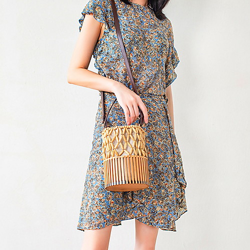 

Women's Hollow-out Straw Top Handle Bag Solid Color Yellow