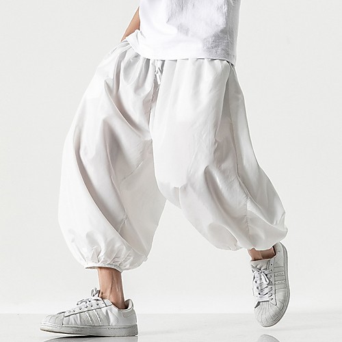 

Men's Sporty Chinoiserie Loose Chinos Pants - Solid Colored Drawstring Comfort Cotton White Black Navy Blue US32 / UK32 / EU40 / US34 / UK34 / EU42