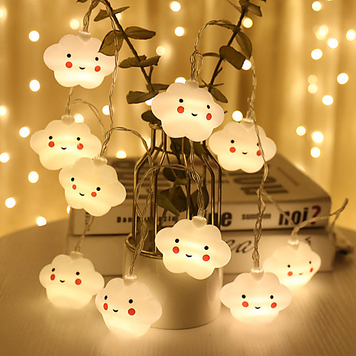 

1.5M 10LEDs White Smile Cloud Led String Fairy Holiday Lights Flexible Garland Home Wedding Christmas Decor AA Battery Operated Warm White Lighting For Kids Room Lighting (come without battery