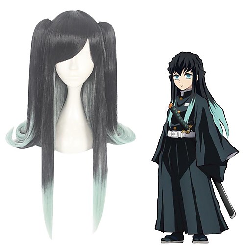 

Cosplay Wig Tokitou Muichirou Demon Slayer Straight Asymmetrical With Bangs Wig Very Long Black Synthetic Hair 36 inch Women's Anime Cosplay Ombre Hair Black