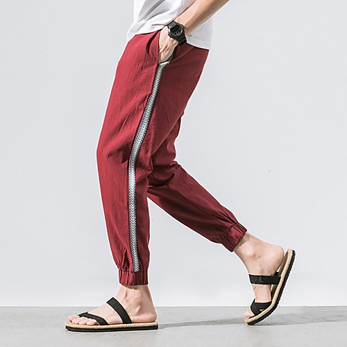 

Men's Sporty Chinoiserie Loose Chinos Pants - Solid Colored Drawstring Comfort Cotton Wine Black Gray US32 / UK32 / EU40 / US34 / UK34 / EU42