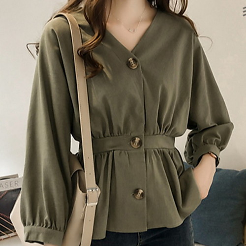 

Women's Solid Colored Shirt Daily V Neck White / Black / Army Green