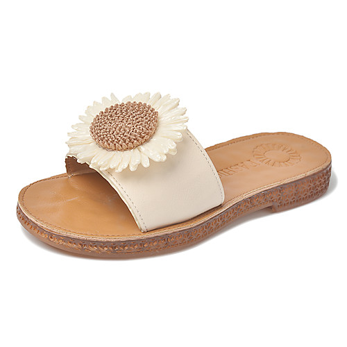 

Women's Slippers & Flip-Flops 2020 Spring & Fall / Spring & Summer Flat Heel Open Toe Casual Preppy Daily Beach PU Black / Beige