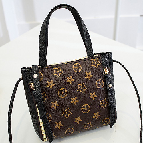 

Women's Zipper PU Top Handle Bag Floral Print Black / Red / Blushing Pink