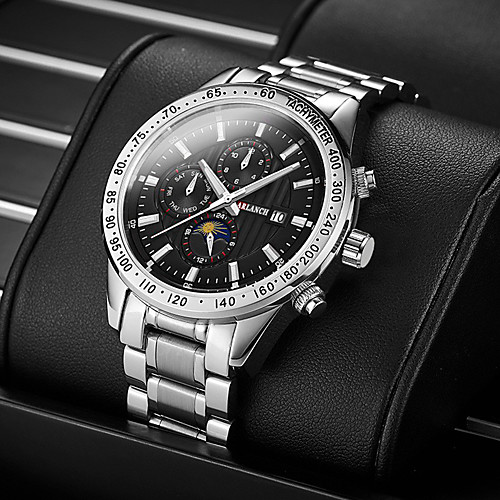 

Men's Steel Band Watches Quartz Stainless Steel 30 m Water Resistant / Waterproof Calendar / date / day Day Date Analog Fashion Cool - Black / Silver BlackGloden Black One Year Battery Life