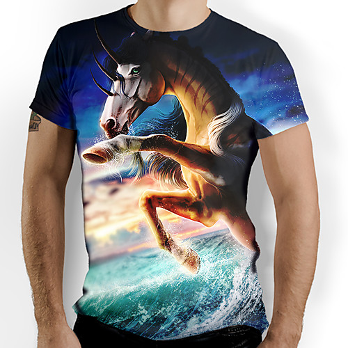 

Men's Graphic Animal Horse T-shirt Basic Elegant Daily Going out Rainbow