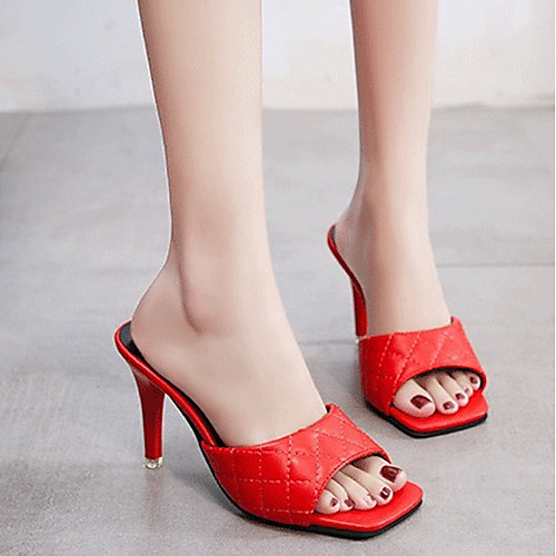 

Women's Sandals Summer Stiletto Heel Open Toe Daily PU Black / Red / Brown