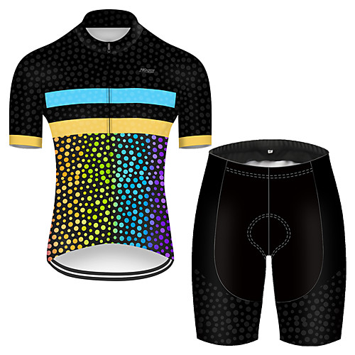 

21Grams Men's Short Sleeve Cycling Jersey with Shorts Nylon Polyester Black / Yellow Polka Dot Gradient Bike Clothing Suit Breathable Quick Dry Ultraviolet Resistant Reflective Strips Sweat-wicking