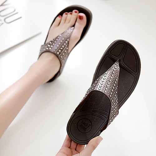 

Women's Slippers & Flip-Flops Summer Flat Heel Round Toe Daily PVC Black / Blue / Coffee