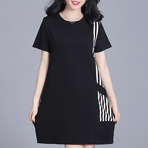 

Women's Shift Dress - Short Sleeves Striped Geometric Color Block Summer Casual Street chic Daily Going out 2020 Black Green M L XL XXL XXXL XXXXL