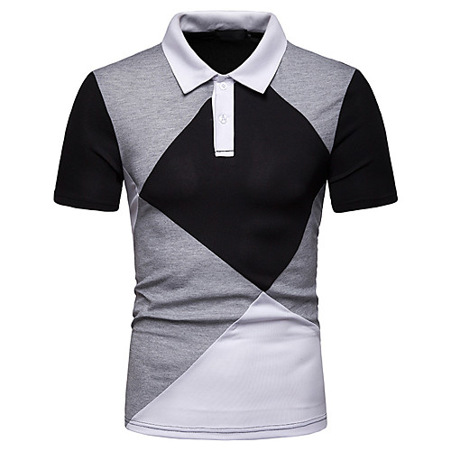

Men's Color Block Check Patchwork Print Polo Basic Chinoiserie Holiday Going out White / Black / Gray / Short Sleeve