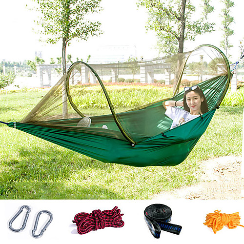 

Camping Hammock with Pop Up Mosquito Net Outdoor Portable Breathable Anti-Mosquito Ultra Light (UL) Foldable Parachute Nylon with Carabiners and Tree Straps for 2 person Camping / Hiking Hunting