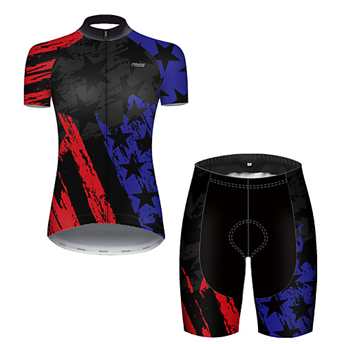 

21Grams Women's Short Sleeve Cycling Jersey with Shorts Nylon Polyester Black / Blue American / USA National Flag Bike Clothing Suit Breathable Quick Dry Ultraviolet Resistant Reflective Strips