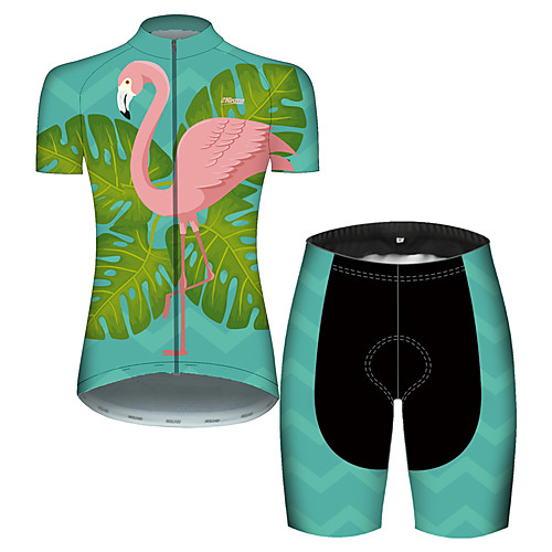 

21Grams Women's Short Sleeve Cycling Jersey with Shorts PinkGreen Flamingo Animal Floral Botanical Bike Clothing Suit Breathable 3D Pad Quick Dry Ultraviolet Resistant Reflective Strips Sports