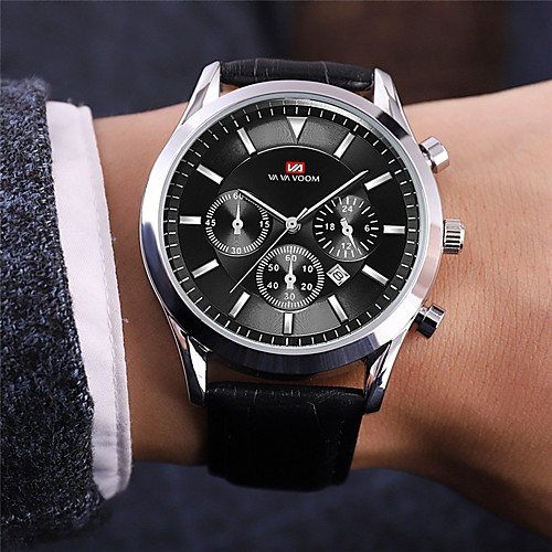 

Men's Sport Watch Quartz Genuine Leather 30 m Water Resistant / Waterproof Calendar / date / day Day Date Analog Fashion Cool - Black / Silver Black Silver One Year Battery Life