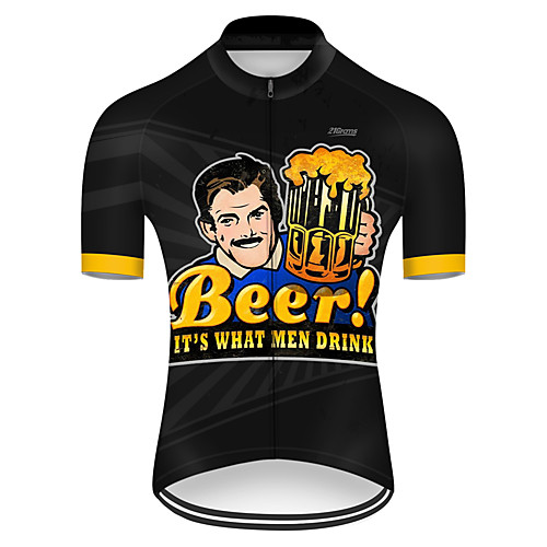 

21Grams Men's Short Sleeve Cycling Jersey Polyester Black / Yellow Funny Oktoberfest Beer Bike Jersey Top Mountain Bike MTB Road Bike Cycling Breathable Quick Dry Ultraviolet Resistant Sports