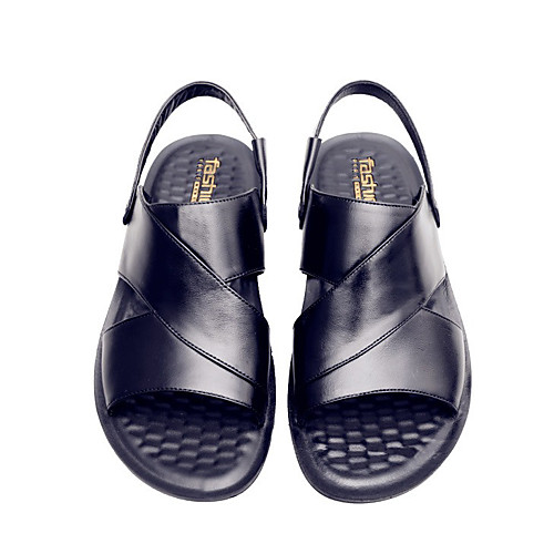 

Unisex Sandals Flat Sandals Leather Sandals Summer Flat Heel Open Toe Daily PU Black / Brown