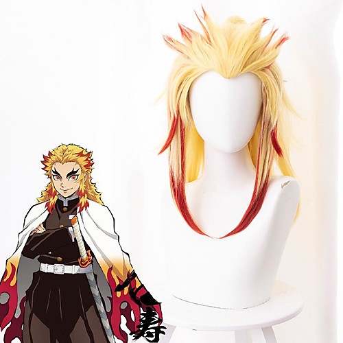 

Cosplay Wig Rengoku Kyoujurou Demon Slayer kinky Straight Layered Haircut Wig Long Blonde Synthetic Hair 20 inch Men's Anime Cosplay Cool Blonde