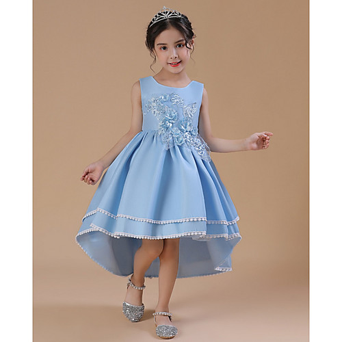 

A-Line Asymmetrical Wedding / Party Flower Girl Dresses - Satin Chiffon Sleeveless Jewel Neck with Bow(s) / Appliques
