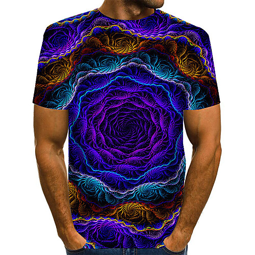 

Men's Plus Size Geometric Print T-shirt Basic Street chic Daily Going out Round Neck Blue / Short Sleeve