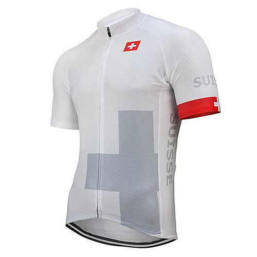 

21Grams Men's Short Sleeve Cycling Jersey Polyester GrayWhite Switzerland National Flag Bike Jersey Top Mountain Bike MTB Road Bike Cycling UV Resistant Breathable Quick Dry Sports Clothing Apparel